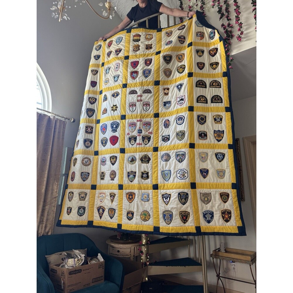 🚔 Vintage Police Patch Quilt — 120 Patches — 80” × 94”
